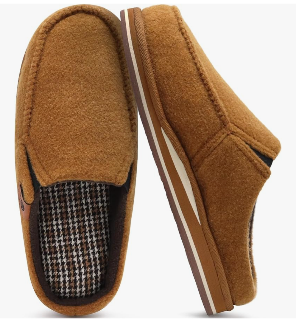 ONCAI Mens Clog Slippers with Arch Support Stripe Faux Fur Cotton-Blend High-Density Memory Foam Warm House Slippers Slip-on Indoor Outdoor Rubber Sole Size 11