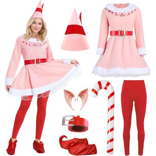 Elf Costume for Women Adult Christmas Deluxe Pink Fancy Dress Festive Costume Xmas Party Cosplay Outfits (Women, 2X-Large)