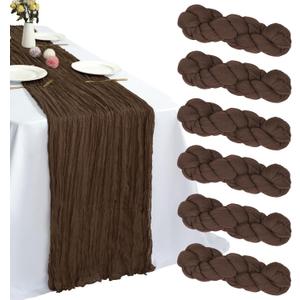 6 Pack Brown Cheesecloth Table Runner 10FT Boho Cheese Cloth Gauze Fabric Table Runner 35 x 120 Inch Rustic Sheer for Bridal Wedding Decor Holiday Home Baby Shower Party Decoration
