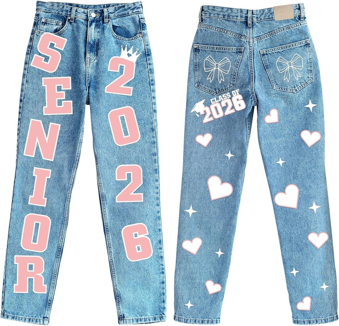 2 x Solsew Class of 2026 Senior Iron on Patches for Jeans Glitter Star Heart Bow Heat Transfer Stickers 2026 Senior Gifts Decorations Graduation Iron on Decals for Backpack Jacket T-Shirt DIY Crafts