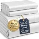 100% Egyptian Cotton Sheets King Size - 1000 Thread Count Silky Sateen King Size Sheets Set, Naturally Cooling & Breathable, Ultra-Soft Hotel Luxury Sheets with 15" Snug Fit Deep Pockets - White
