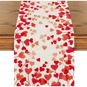Artoid Mode Red Love Valentine's Table Runner, Anniversary Wedding Kitchen Dining Table Decoration for Home Party Decor 13x48 Inch (13" x 48", Table Runner)