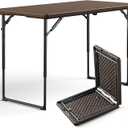 Folding Table 4FT Heavy Duty Plastic Table with Handle, Foldable&Portable, Fold-in-Half Utility Tables for Outdoor, Dining, Wedding, Events, Indoor, Picnic, Camping, Party, Brown