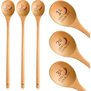 Set of 3 Chili Cook Off Trophies Prizes, 1st, 2nd, 3rd, Wooden Spoons for Cooking, 13 Inch Awards Long Handled Cooking Spoons for Gift Baking Kitchen