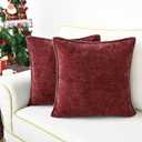 CaliTime Throw Pillow Covers Decorative 18 X 18 Inches Pack of 2 Cotton Thread Stitching Edges Solid Dyed Soft Chenille Cushion Cases for Couch Sofa Bed Living Room Farmhouse Burgundy (18" x 18" (Pack of 2))