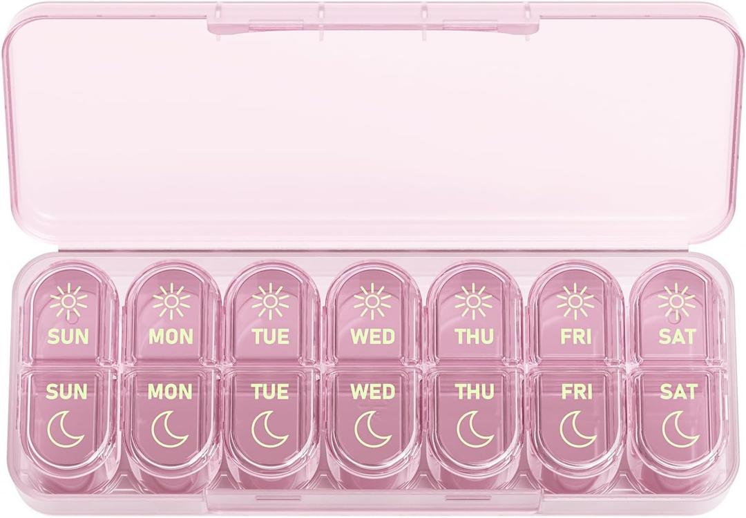 Daviky Weekly Pill Organizer 2 Times a Day, 7-Day AM PM Medicine Case, Travel-Friendly Pill Box for Fish Oils, Vitamins & Supplements