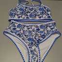 Herseas Women's Bikini Sets Floral Print Whip Stitch 2 Piece Swimsuits High Waisted Scoop Bathing Suits L