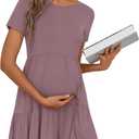 Women's Maternity Summer Short Sleeve Dresses Ruffle Tiered Swing Loose Fit Pregnancy Dress (Large, Purple)