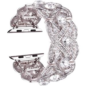 VIQIV Bling Bands Compatible with Apple Watch Ultra Band 38mm 40mm 41mm 42mm 44mm 45mm 49mm Iwatch Series SE 9 8 7 6 5 4 3 2 1, Diamond Rhinestone Stainless Steel Metal Bracelet Wristband Strap for (Silver)