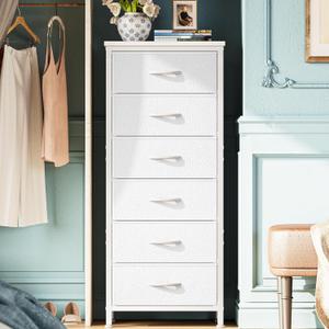 Huuger Tall Dresser for Bedroom, Stable 7 Drawer Dresser with Anti-Tip Device, PU Leather & Fabric Drawers, Tall Nightstand for Closet, Nursery, Storage Tower for College Dorm High Beds, White (43.3inch(6 Drawers))