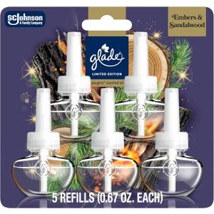 Glade PlugIns Refills Air Freshener, Embers & Sandalwood, Scented and Essential Oils for Home and Bathroom, 0.67 Fl Oz, 5 Count