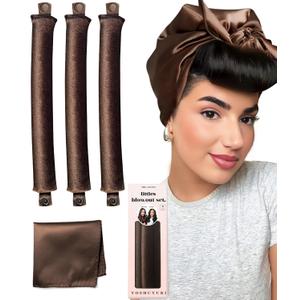 Littles Heatless Curls Overnight Rods Velvet Hair Curler to Sleep in No Heat Heatless Curling Iron Foam Sponge Flexi Rods Hair Rollers for Long Short Hair Care Styling Tools Brown
