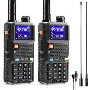 [Chirp Compatible] BAOFENG UV-5G Plus GMRS Handheld Radio, Long Range Rechargeable 5W Two Way Radio, 999 Channels, with NOAA Weather Receiving, 2500mAh Battery USB-C Port, 8" & 15.5" Antennas, 2 Pack