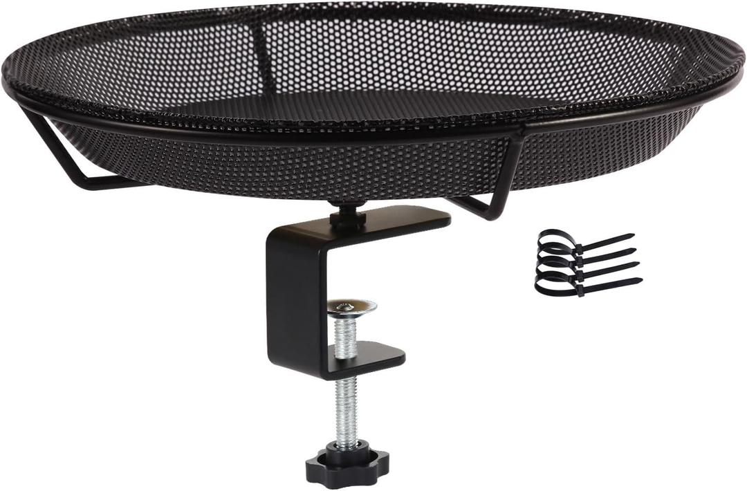 Deck Mounted Bird Feeder Bowl with 1.8 inch Thick Iron Clamp - Detachable Outdoor Decor for Garden Backyard Patio and Deck - Perfect for Attracting Birds
