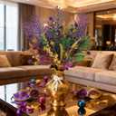 6 PCS Mardi Gras Picks Decoration, 19 Inch Large Glitter Purple Green Gold Floral Pick for Vase Filler, Table Centerpieces, Tree & Wreath DIY, Carnival Picks and Sprays Decor