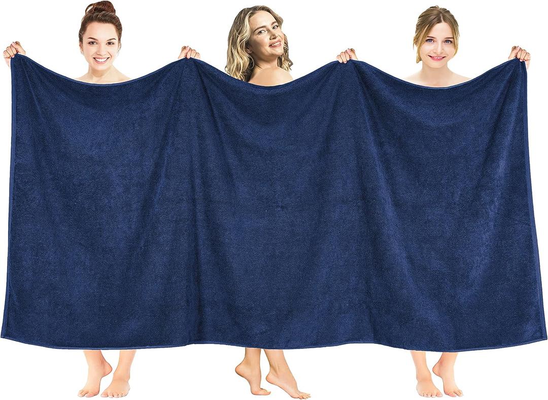 American Soft Linen Oversized Bath Sheet 40x80 Extra Large for Bathroom, 600 GSM 100% Cotton Turkish Jumbo Bathsheet Towels for Adults, Navy Blue Bath Sheet