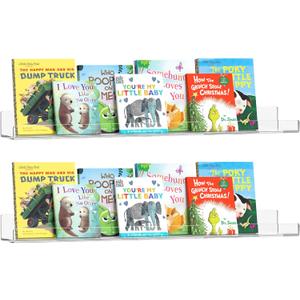 HBlife 24 Inches Floating Shelves Wall Mounted Clear Acrylic Shelves for Figures, 16 Inch Stud Spacing Invisible Floating Bookshelf for Kids and Nursery, 2 Pack (5MM Thick)