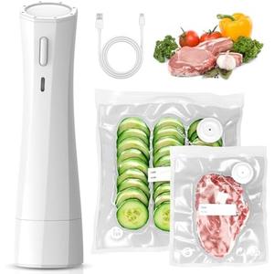 Handheld Vacuum Sealer for Food Storage: Portable Vacuum Sealing Machine with 13 Vacuum Bags - USB Rechargeable Cordless Food Sealer Saver for 5X Preservation