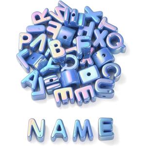 DanLingJewelry 90Pcs Random Large Blue Acrylic Alphabet Beads UV Plating Iridescent 26 A-Z Letter Beads for DIY Bracelets Necklaces Keychain