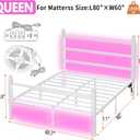 CLIBFENG Queen Size Bed Frame with Headboard and Footboard,Steel Slats Support-LED Bed Frame with USB Charging Station,Mattress Foundation-Under Bed Storage,No Box Spring Needed,Noise Free,White