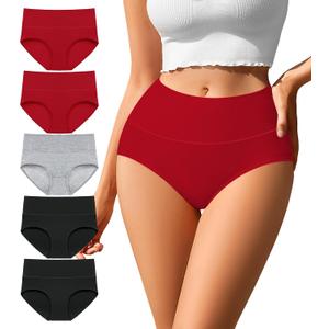 ASIMOON Tummy Control High Waisted Underwear for Women Cotton Plus Size Full Coverage Panties Ladies Briefs