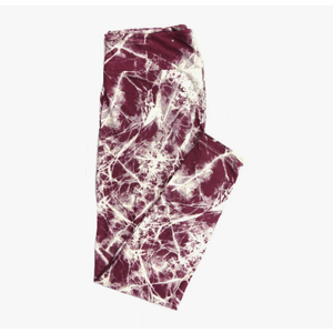 Lularoe Tall Curvy (TC fits Sizes 12-18) Batik Dye Maroon White Buttery Soft Adult Leggings, 1 Pack