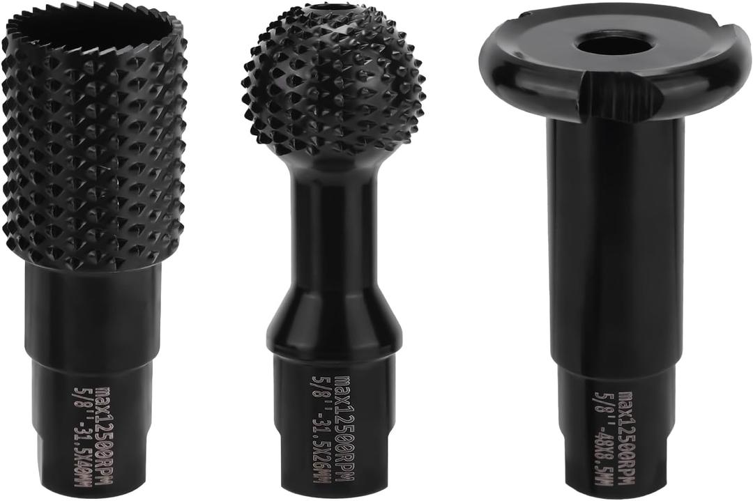 3pcs Woodworking Rotary Burr Set, Power Carving Bit Head Tool with 5/8-11 Sphere Thread for 4 1/2in & 5in Electric Angle Grinder, Upgraded Ball Gouge Accessories for Grinding Drilling Grooving
