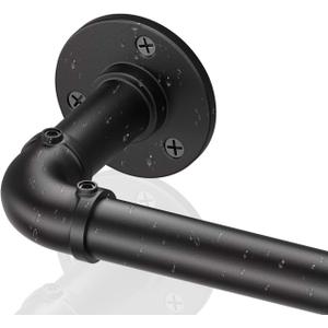 Curtain Rods for Windows 72 to 144, 1 Inch Wrap Around Industrial Curtain Rod, Heavy Duty Blackout Drapery Pole,Adjustable Outdoor Curtains Rods for Patio,Matte Black