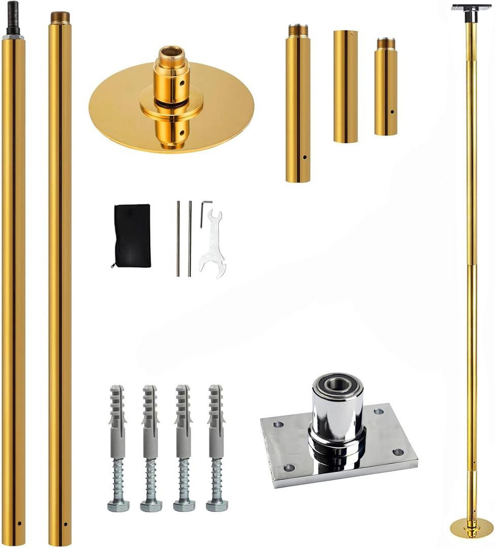 PRIOR FITNESS Permanent Fixed Dance Pole Kit, Professional 45mm Spinning & Static Dancing Pole Heavy-Duty Steel Pole Dance for Home, Adjustable Height Excellent for Home Exercise Studio Club Gym (Gold)