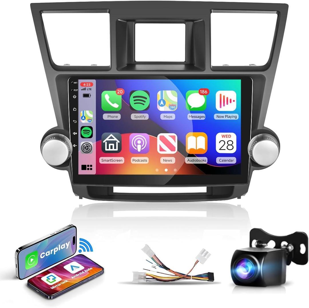 10.1inch HD 2.5D IPS Touch Screen Bluetooth Car Radio for 2008-2014 Toyota Highlander with Wireless CarPlay Android Auto Mirrorlink, Podofo Android Stereo with GPS WiFi AHD Rear Camera, 2G+64G