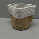 Dahey Small Cotton Rope Plant Basket Woven Plant Coiled Basket for Up to 7" Planter, Decorative Flower Pot Cover Closet Storage Bin Table Desk Organizer for Home Decor, White and Beige