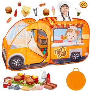 Kiddzery Food Truck Play Tent  54 Pc. Food Set Pop Up Playhouse  Pretend Play Toys for Toddlers  Ball Pit Playset  Indoor & Outdoor Toy Tents for Kids  Trucks for Boys & Girls
