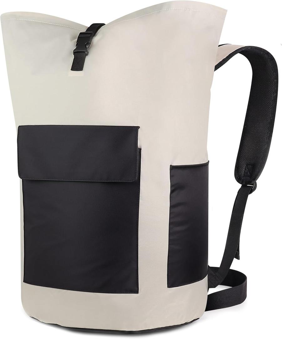 Haevon Laundry Backpack - 131L Heavy Duty Laundry Bag with Padded Shoulder & Waist Straps, Removable Liner College, Dorm, Apartment, Travel, Outdoor - Big Laundry Bag for Easy Carrying (Grey Black)