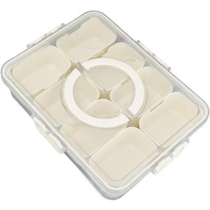Sectioned Serving Platter, Divided Tray with Lid and Handle for Home Picnic, 8 Compartments, Multifunctional Airtight Plastic Seasoning Platter, for Snacks, Nuts, Dried 2 Pack
