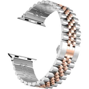 Compatible with Apple Watch Ultra 3/Ultra 2 Band 49mm 46mm 45mm 44mm 42mm,Stainless Steel Heavy iWatch Band with Butterfly Folding Clasp Link Bracelet for Series 11-1/SE3/2/Men,Silver/Rose Gold