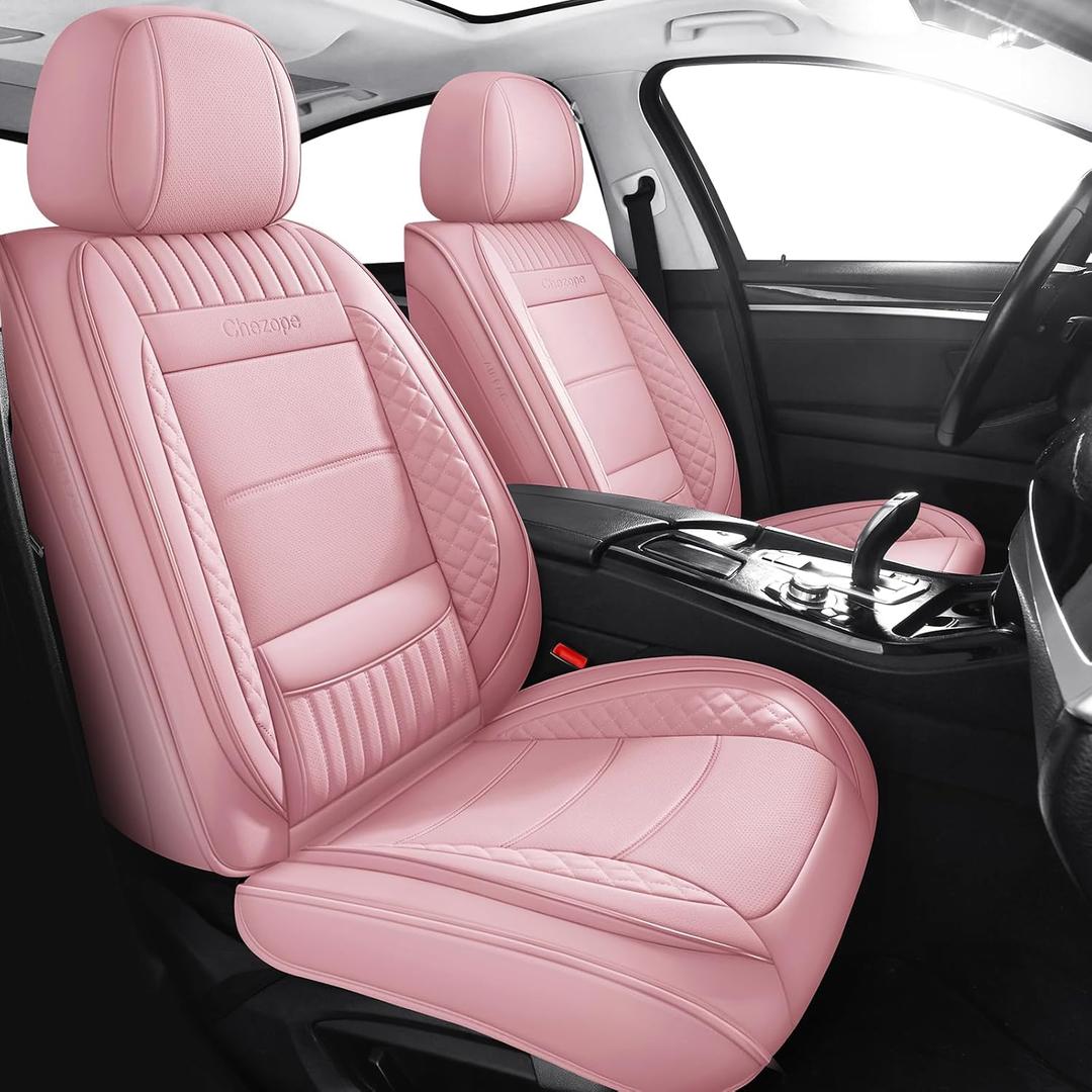 Car Seat Covers Full Set, Pink Leather Seat Covers, Breathable Front and Back Car Seat Protectors, Wear-Resistant Seat Covers Universal Fit for Most Cars SUV Truck (Pink-Stripes-A, Full Set)