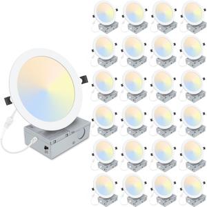 24 Packs 8 Inch Recessed LED Light: Ultra Thin LED Recessed Lighting with Junction Box, 3000K/4500K/6000K Selectable,Ceiling Light, High Brightness 1800LM Dimmable Canless LED Downlight (White)