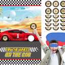 WNINK Pin The Wheels On The Car Games, Cars Party Game with 30 Gold Tyres Stickers, 2 Blindfolds for Car Theme Birthday Party