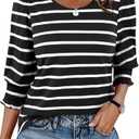 LilyCoco Striped Shirt Women 3/4 Sleeve Boat Neck Casual Tunics Loose Fit T Shirt Black, Large
