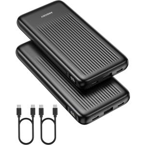 2-Pack Portable Charger, 10000mAh 22.5W Slim USB C Power Bank Fast Charging with 2 Outputs & 2 Inputs, Digital Display Battery Pack Compatible with iPhone Samsung iPad Tablets, Black & Black