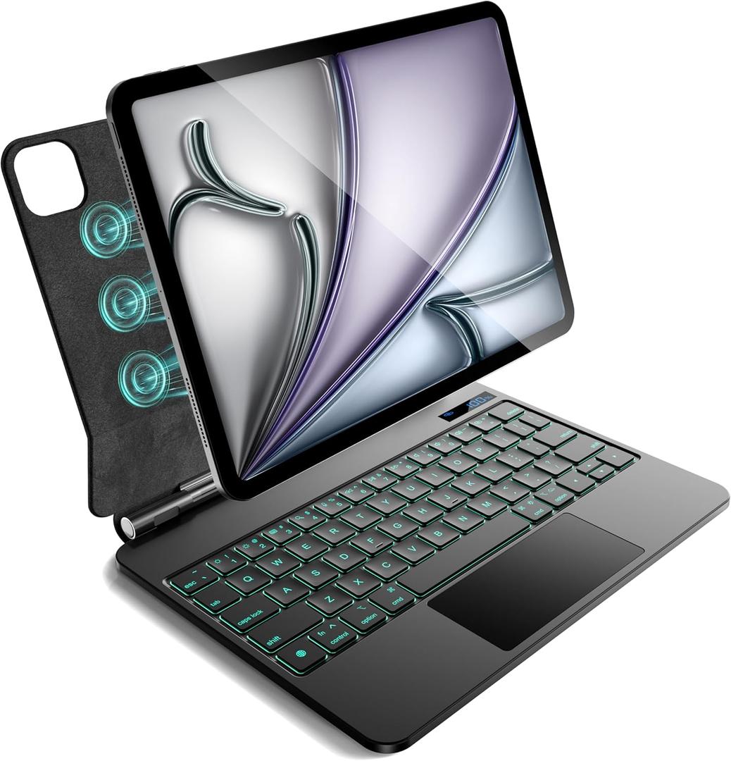 Keyboard Case for iPad Air 11 inch (M3 2025&M2 2024),iPad Air 5th/4th Gen & iPad Pro 11 inch(4th/3rd/2nd/1st Gen) case with keyboard, Magnetic Attach, Multi-Gesture Trackpad, Backlit, Shortcut Keys, Black