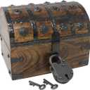 Nautical Cove Pirate Treasure Chest with Iron Lock and Skeleton Key - Storage and Decorative Box (Small 8 x 6 x 6)