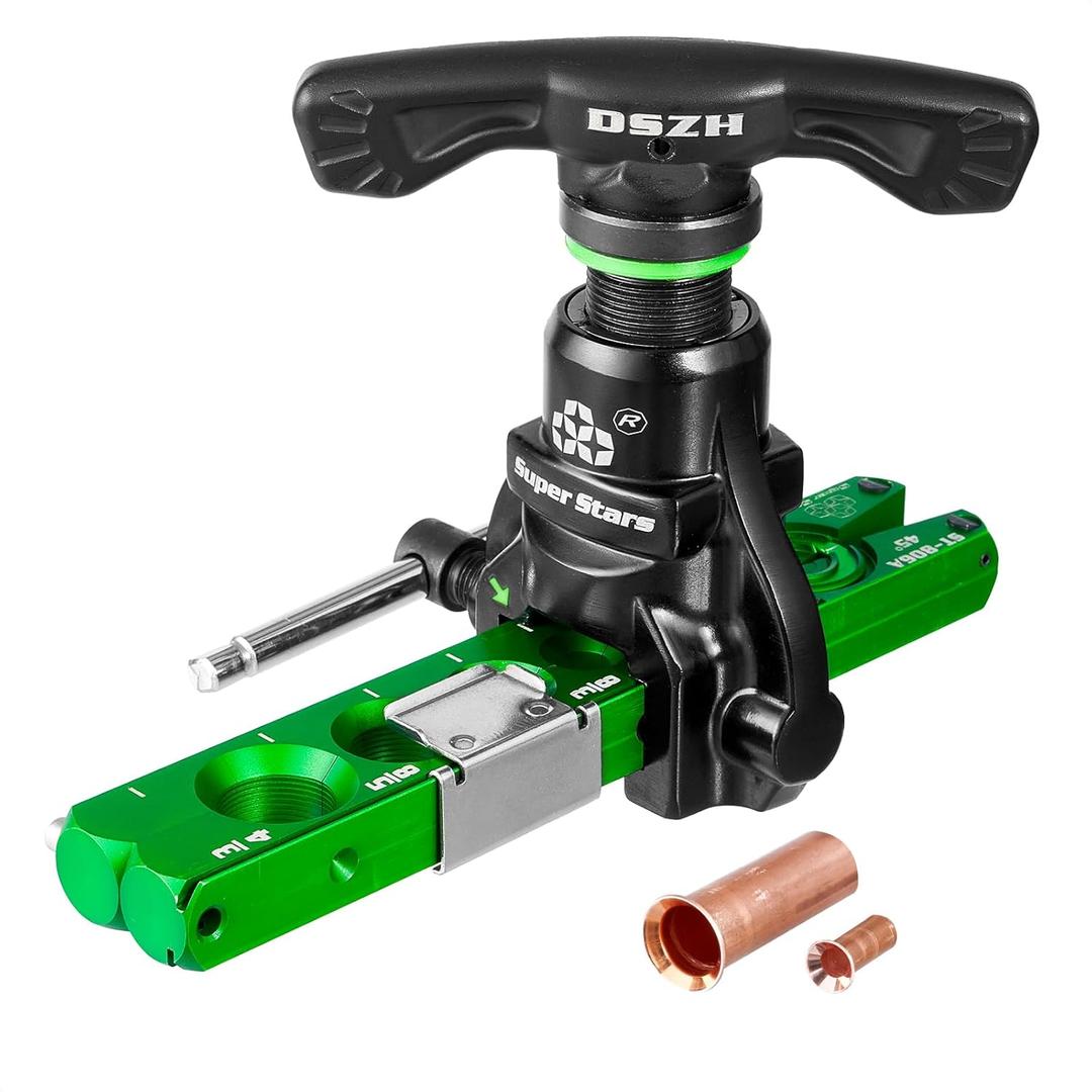 Super Stars Flaring Tools for 1/4in - 3/4in HVAC Single Flare 45 Degree Eccentric Cone Type Flaring Kit for Copper Pipe Tube (2 in 1) Super Stars Flaring Tools for 1/4in - 3/4in HVAC Single Flare 45 Degree Eccentric Cone Type Flaring Kit for Copper Pipe Tube (2 in 1)