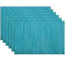 SHACOS Woven Vinyl Placemats Set of 6 Wipe Clean Wasahble Place Mats for Dining Table Heat Resistant Non Slip Table Mats (6, Teal Blue)