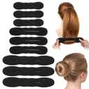 9 Pcs Hair Bun Maker Sponge Hair Buns Shaper Magic Snap Roll Sponge Curler Clips Foam Sponges Buns Hairs Styling Accessories Easy Bun Twister for Ballet French Twist Long Thin Curly Straight Wavy (Black)