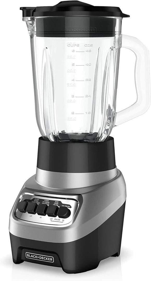 BLACK+DECKER PowerCrush Multi-Function Blender with 6-Cup Glass Jar, 4 Speed Settings, Silver, Countertop Blenders