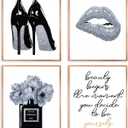 Qabliqo Silver and Black Bathroom Decor Wall Art Prints Set of 4, Silver Fashion Wall Art, Inspirational Women Wall Art Decor for Girls Women Bedroom Bathroom Beauty Room, 8x10 Inches Unframed