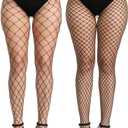 Women High Waist Tights Fishnet Stockings Stretchy Lace Thigh High Stockings Pantyhose (One Size)