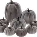 9Pcs Fake Small Pumpkins Velvet Fabric Pumpkin Assorted Halloween Kitchen Decorations Fall Table Centerpiece Thanksgiving Farmhouse Grey