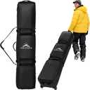 Rolling Ski Bag for Air Travel, Snowboard Bag with Wheels, 900D Extendable 155-185CM Wheeled Ski Bag All-Round Padded Protection, for Snowboard, Double Skis, Boots, Helmet (Black)